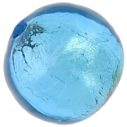 Perle de Murano ronde 6 mm Aquamarine et feuille d'argent x1