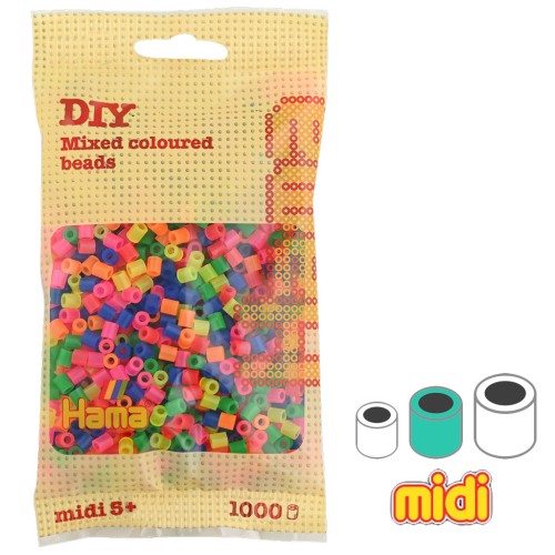Assortiment de perles à repasser Hama MIDI 5 mm Multi Néon (n°51) x1000