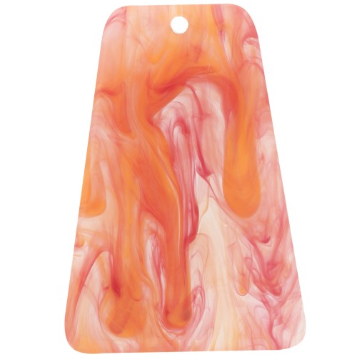 Pendentif trapèze 33.5x23 mm en acrylique transparent - Marbré Orange Rouge x1