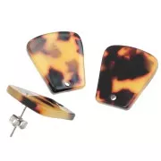 Clous d'oreilles trapèze en acétate 21x18mm - Ecaille de tortue - Marron - Noir x2