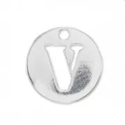 Breloque ronde lettre V - 8.5 mm en Argent 925 x1