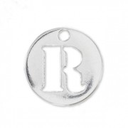 Breloque ronde lettre R - 8.5 mm en Argent 925 x1