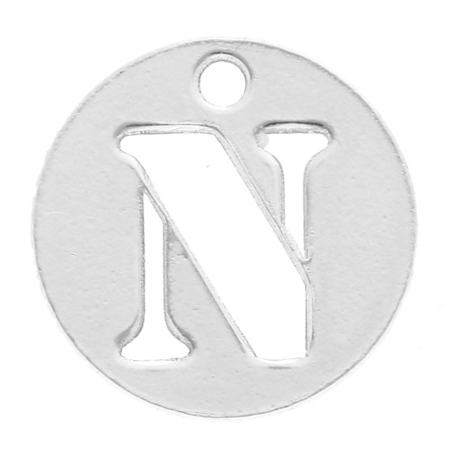 Breloque ronde lettre N - 8.5 mm en Argent 925 x1