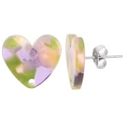 Clous d'oreilles coeur en acétate  14x15.5 mm - Ecaille de tortue - Vert Violet x2|raw }}