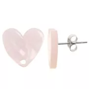 Rose - Clous d'oreilles coeur en acétate 14x15.5 mm - Light rose nacré x2 Clous d'oreilles coeur en acétate 14x15.5 mm - Light rose nacré x2
