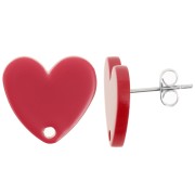 Clous d'oreilles coeur en acrylique 14x15.5 mm - Rouge x2|raw }}