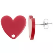 Rouge - Clous d'oreilles coeur en acrylique 14x15.5 mm - Rouge x2 Clous d'oreilles coeur en acrylique 14x15.5 mm - Rouge x2