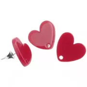 Clous d'oreilles coeur en acrylique 14x15.5 mm - Rouge x2