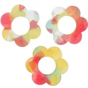 Pendentif fleur 18 mm en acrylique - Ecaille de tortue Rouge - Bleu x1