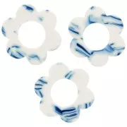 Pendentif fleur 18 mm en acétate - Marbré Bleu - Blanc x1