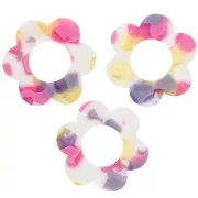 Pendentif fleur 18 mm en acétate - Terrazzo Vanille - Rose Pastel x1