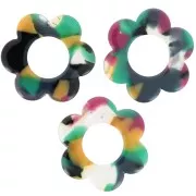 Pendentif fleur 18 mm en acétate - Ecaille de tortue Vert - Fuchsia x1