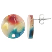 Clous d'oreilles ronds 15 mm en acétate - Ecaille de tortue Multicolore x2|raw }}