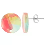 Clous d'oreilles ronds 15 mm en acrylique - Ecaille de tortue Rouge - Bleu x2