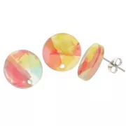 Clous d'oreilles ronds 15 mm en acrylique - Ecaille de tortue Rouge - Bleu x2