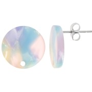 Clous d'oreilles ronds 15 mm en acétate- Ecaille de tortue Bleu - Rose x2