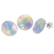 Clous d'oreilles ronds 15 mm en acétate- Ecaille de tortue Bleu - Rose x2