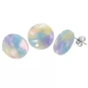 Clous d'oreilles ronds 15 mm en acétate- Ecaille de tortue Bleu - Rose x2