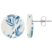 Clous d'oreilles ronds 15 mm en acétate - Marbré Bleu - Blanc x2|raw }}