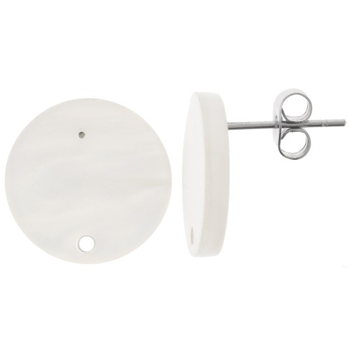 Clous d'oreilles ronds 15 mm en acrylique - Blanc nacré x2