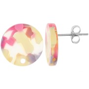 Clous d'oreilles ronds 15 mm en acétate - Terrazzo Vanille - Rose Pastel x2