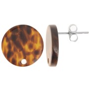 Clous d'oreilles ronds 15 mm en acétate - Terrazzo Marron - Noir x2