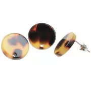 Clous d'oreilles ronds 15 mm en acétate - Ecaille de tortue - Marron - Noir x2