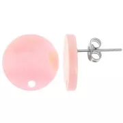 Clous d'oreilles ronds 15 mm en acrylique - Marbré rose pailleté x2