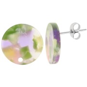 Clous d'oreilles ronds 15 mm en acétate - Ecaille de tortue - Vert Violet x2