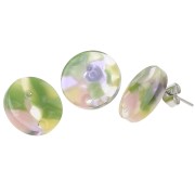 Clous d'oreilles ronds 15 mm en acétate - Ecaille de tortue - Vert Violet x2