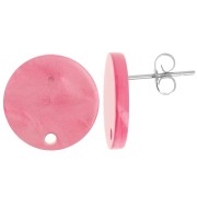 Clous d'oreilles ronds 15 mm en acrylique - Rose nacré x2