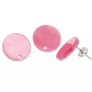 Clous d'oreilles ronds 15 mm en acrylique - Rose nacré x2