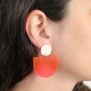 Clous d'oreilles carrés arrondis en acrylique 15 mm -  Pailleté Argenté x2