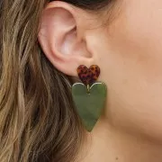 Pendentif coeur 34x24 mm en acétate transparent - Marbré Olive x1