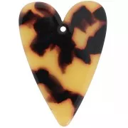 Pendentif coeur 34x24 mm en acétate - Ecaille de tortue - Marron - Noir x1