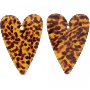 Pendentif coeur 34x24 mm en acétate - Terrazzo Marron - Noir x1