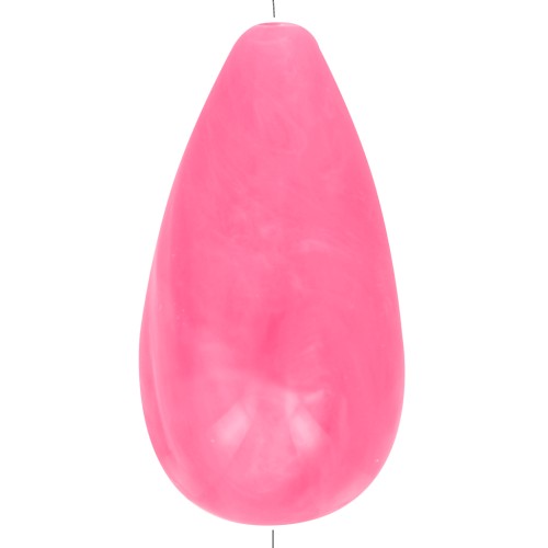 Perle poire en résine 26x14 mm - Rose vif marbré x1