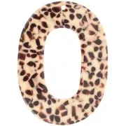 Pendentif ovale évidé 47x34 mm en acétate - Tacheté Marron - Crème x1