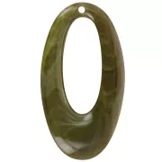 Pendentif ovale évidé en résine opaque 47x26 mm - Marbré olive x1