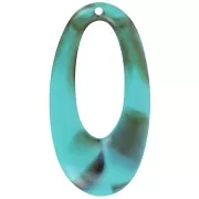Pendentif ovale évidé en résine opaque 47x26 mm - Marbré turquoise x1