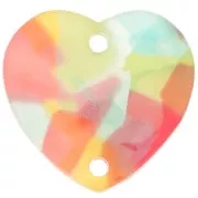 Intercalaire coeur 15x16.5 mm en acrylique - Ecaille de tortue Rouge - Bleu x1