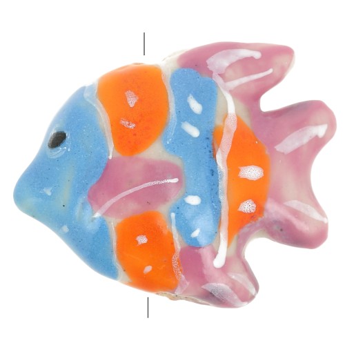 Perle poisson en céramique 17x22 mm - Rose vintage - Bleu - Orange x1