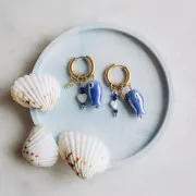 Perle poisson en céramique 10x19 mm - Bleu x1