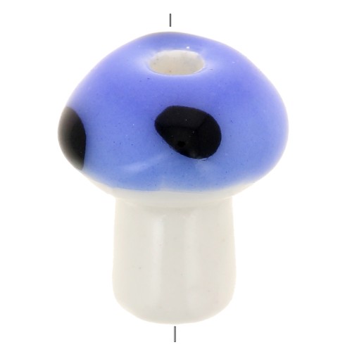 Perle champignon en céramique 12 mm - bleu - blanc x1