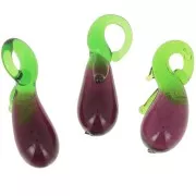 Breloque aubergine en verre 24x8 mm - Violet - Vert x1