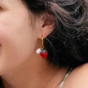 Breloque banane en verre 31x12 mm - Jaune - Vert x1