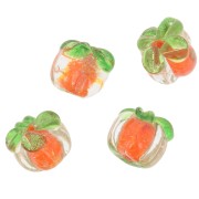Perle citrouille en verre 11x13 mm - Orange - Vert x1