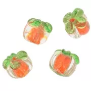 Perle citrouille en verre 11x13 mm - Orange - Vert x1