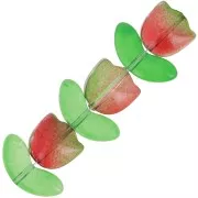 Set de 6 Perles Tulipe en verre - 14 mm - Fleur Rouge - Vert