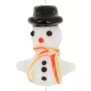 Perle bonhomme de neige en verre 24x18 mm - Blanc - Noir x1
